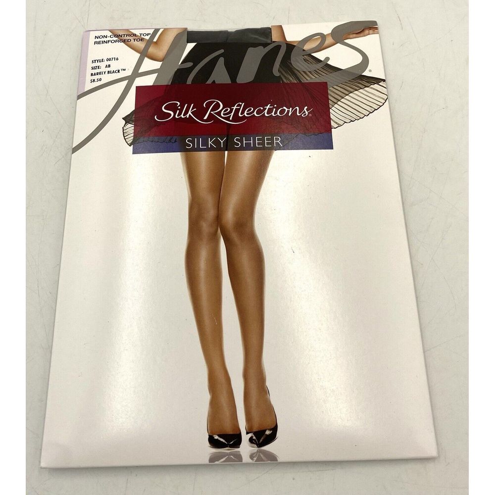Hanes Silk Reflections Silky Sheer #715 Non Control Top Barely Black Size AB